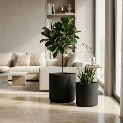 Round concrete planter set - planter,